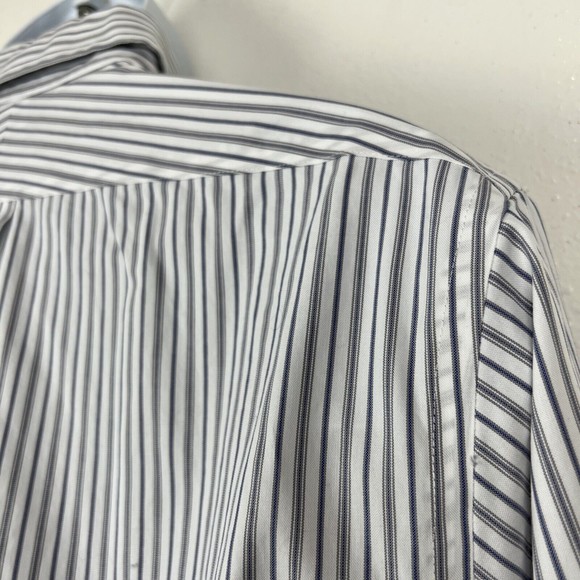 Lands' End Button Down Dress Shirt Men 16 ½ - 34 Blue White Striped Long Sleeve - Picture 12 of 13